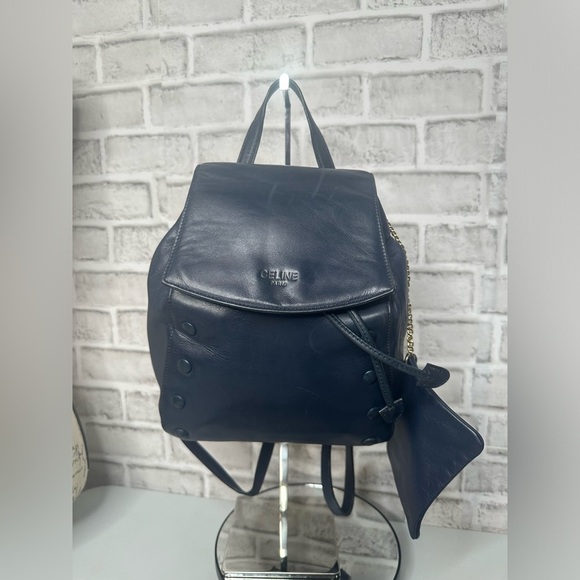 Celine Handbags - CELINE Vintage Backpack Blue Leather Goldtone hardware Pouch attached + Dust Bag